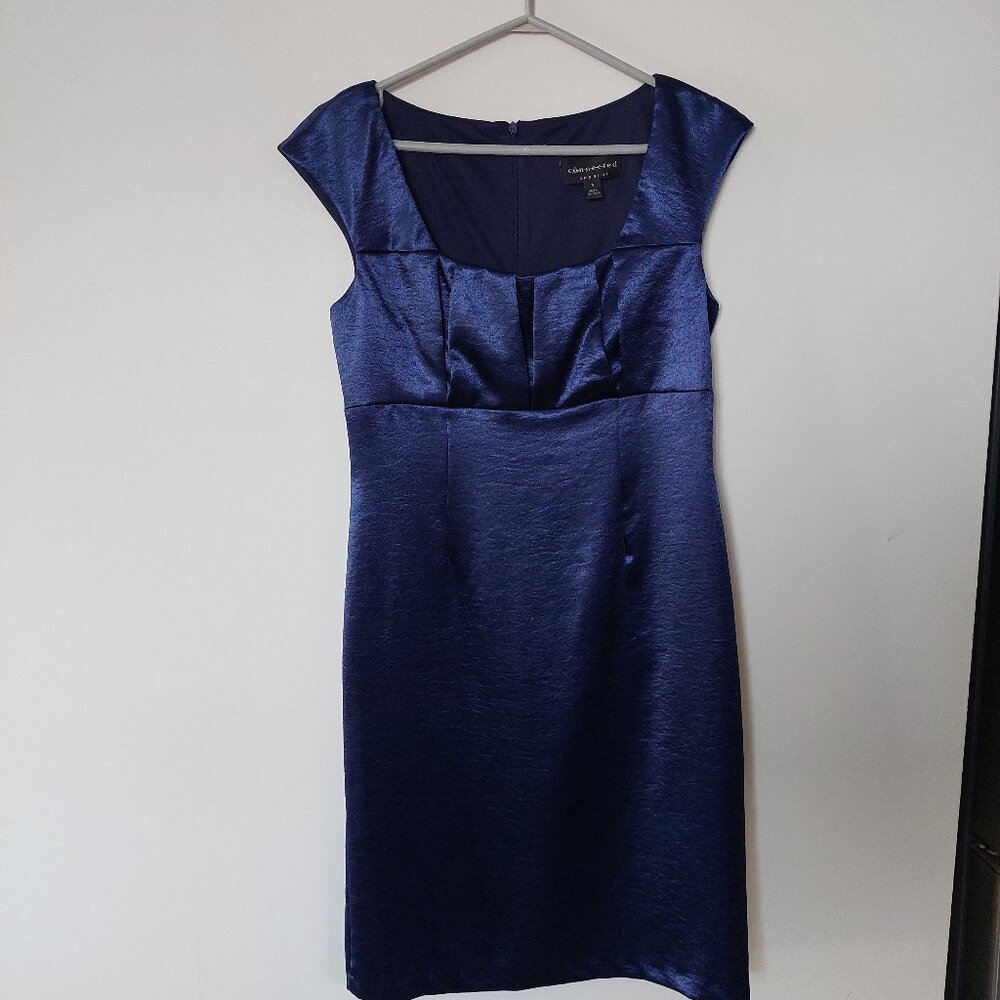 Connected Apparel Cocktail Dress Square Neckline Navy Blue Size 8